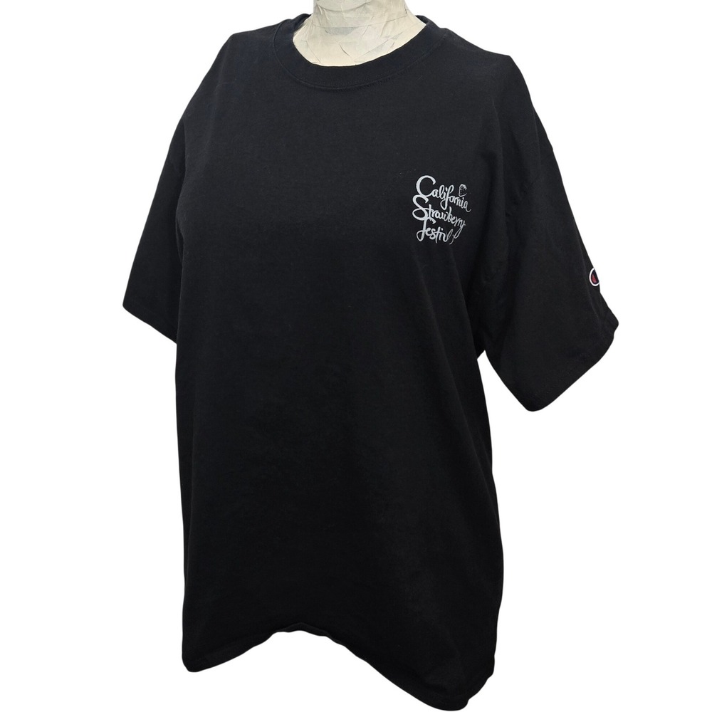 California Strawberry Festival T-Shirt L Black Champion Paint Splatter Graphic‎